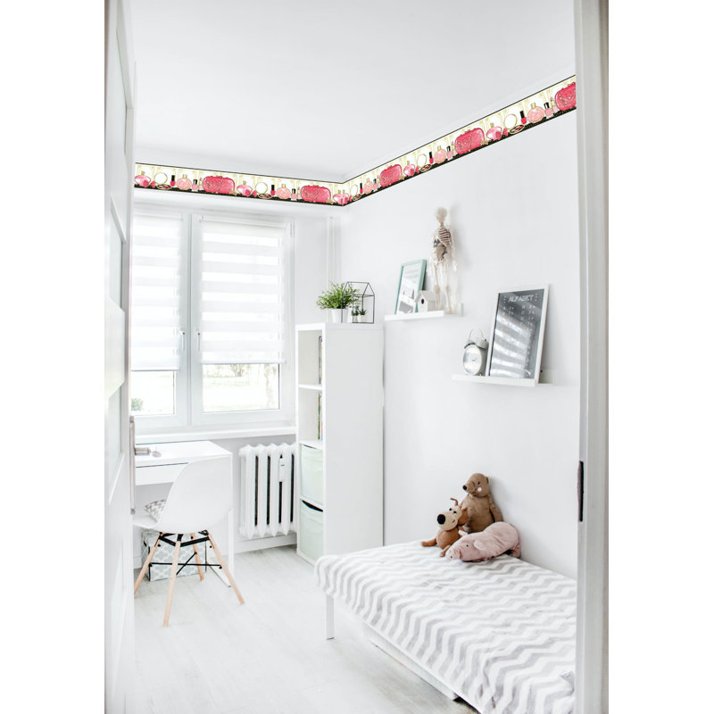 Bordure de papier peint L 15 pi x l 7 po Jakiaya, Crème / noir / rose