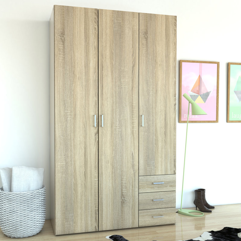 Herlinda 3 Door Manufactured Wood Wardrobe, Oak