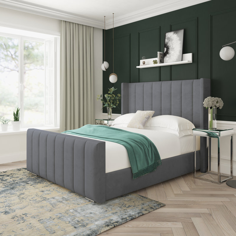 Willow Plush Velvet Upholstered Bed Frame, Steel, Double (4'6)