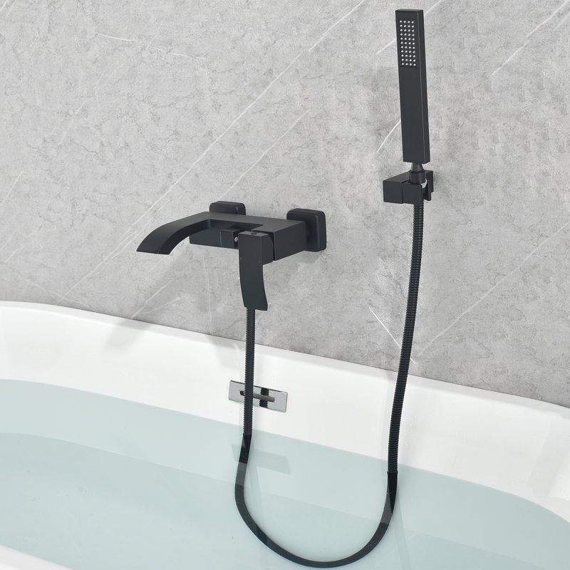 7.5" Solid Brass Single Handle Wall Mounted Roman Tub Faucet with Handheld Shower Head, Matte Black