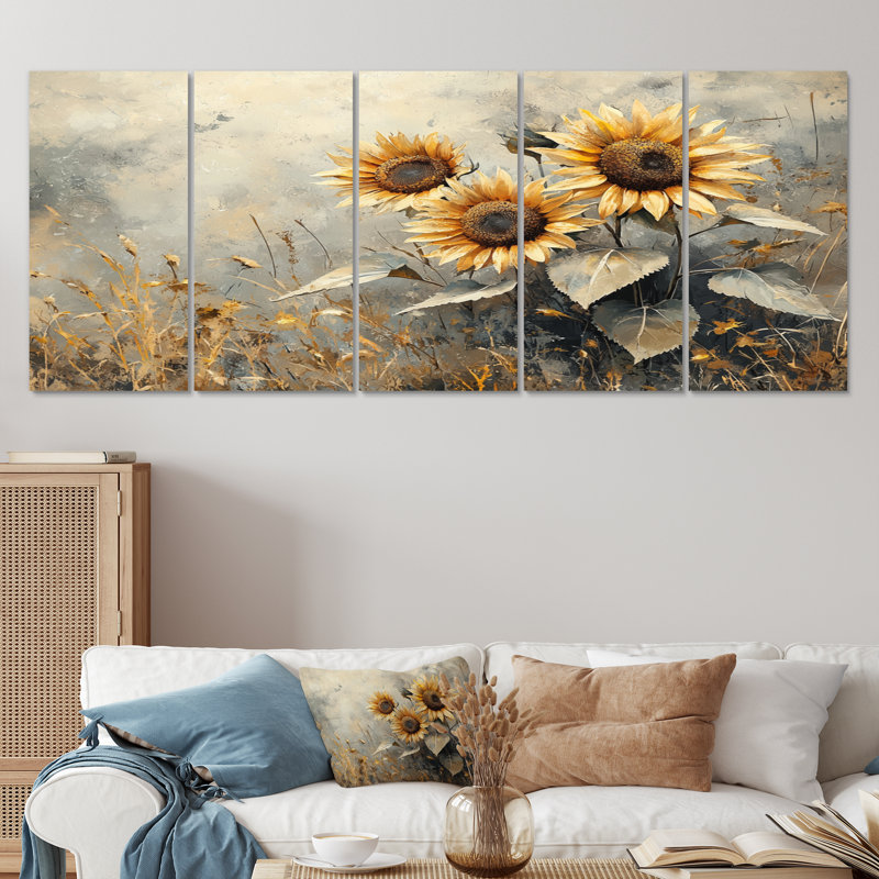 Champ de tournesols d'hiver dans la campagne III - Art - Pour le salon, H 28 po x l 60 po, 5