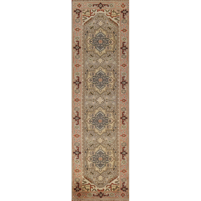 Tapis de couloir géométrique Heriz Serapi noué à la main 3 x 10