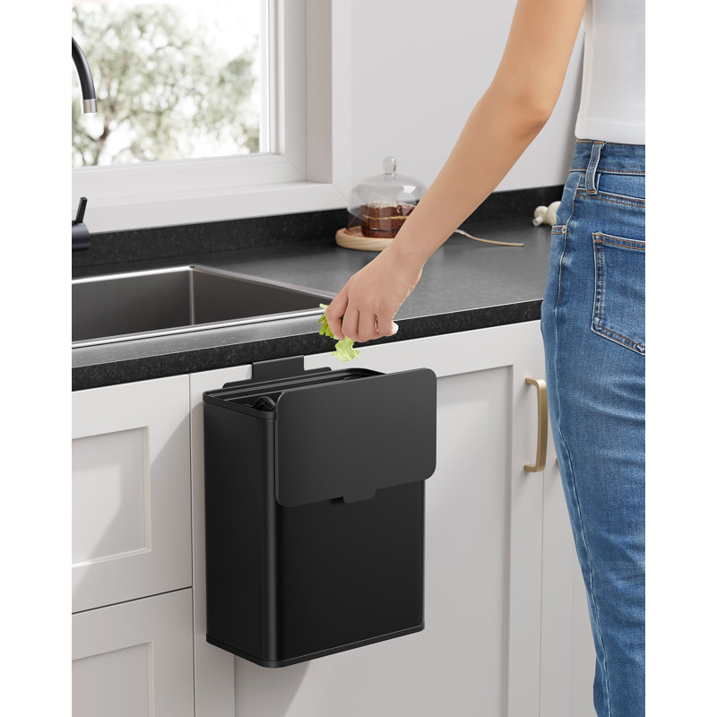 Taeshon Steel Kitchen Trash Can, Black