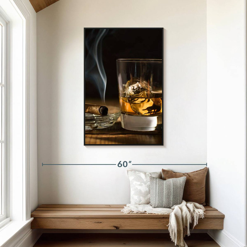 Cigare et whisky glacé, Cadre flottant noir, 29 po x 43 po
