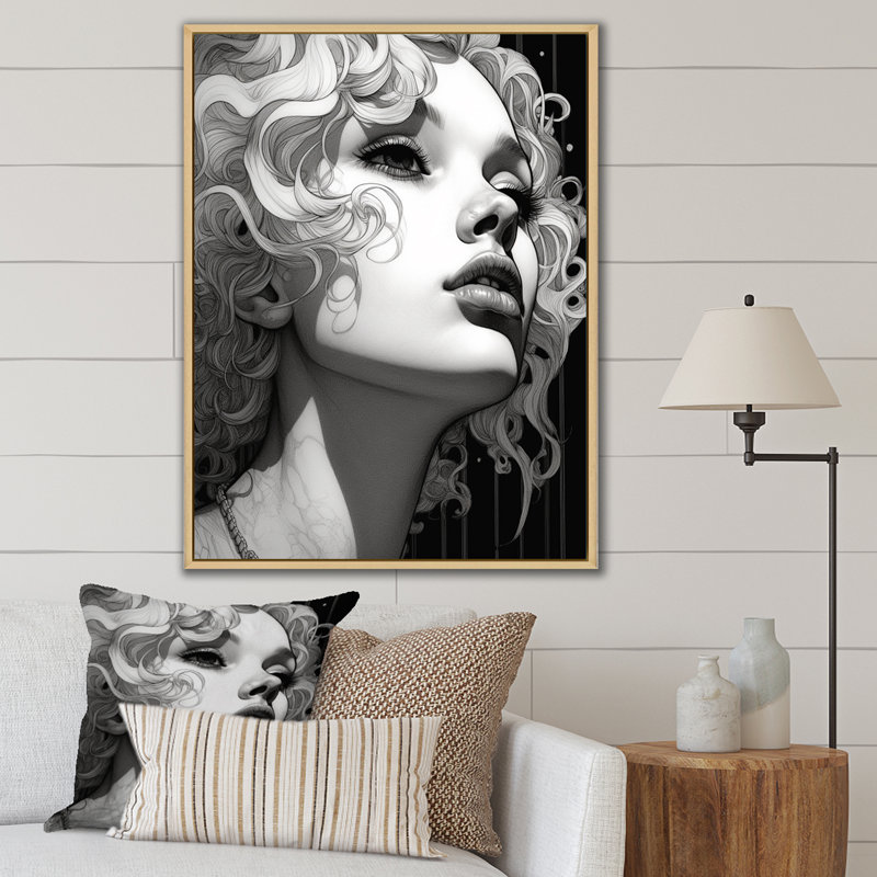 «Dreamy Beauty Mysterious Woman», portrait sur toile, H 32 po x l 16 po x P 1 po, Cadre naturel flottant