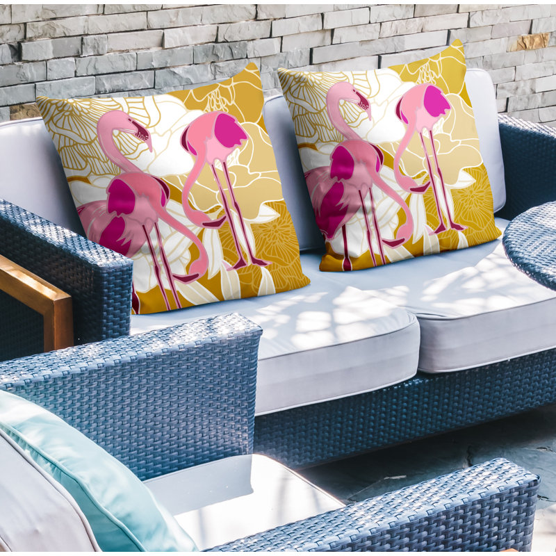 Outdoor Reversible Throw Pillow, 19W" x 19H", Yellow/Pink
