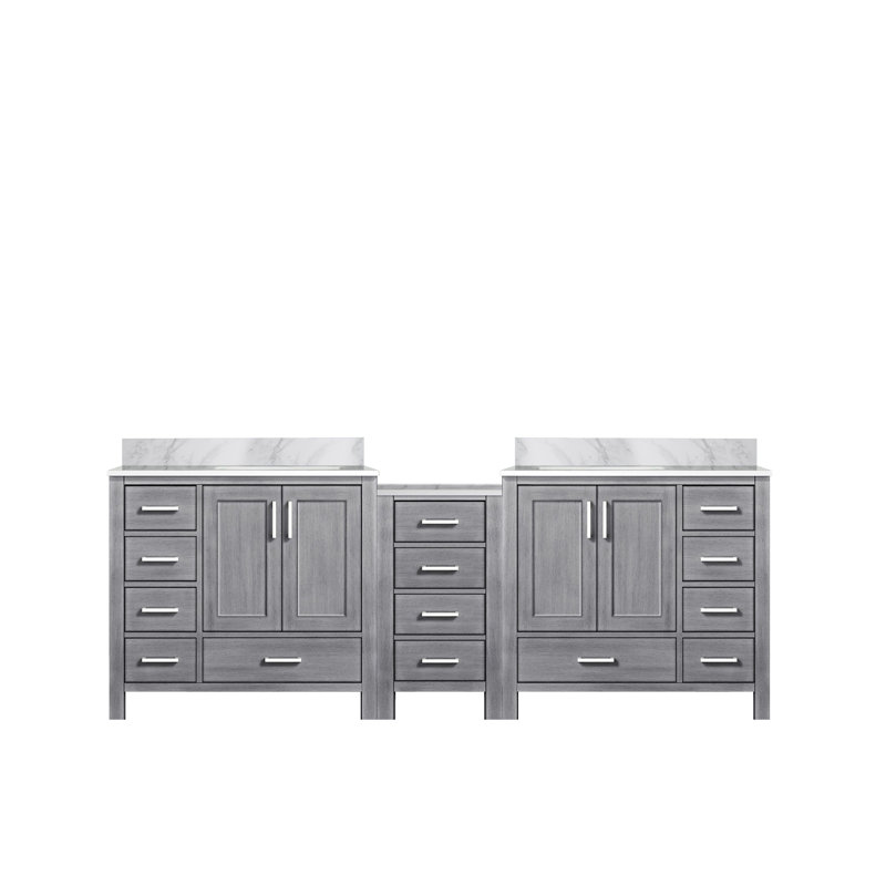 92'' Free Standing Double Bathroom Vanity with Carrara Marble Top, Distressed Gray