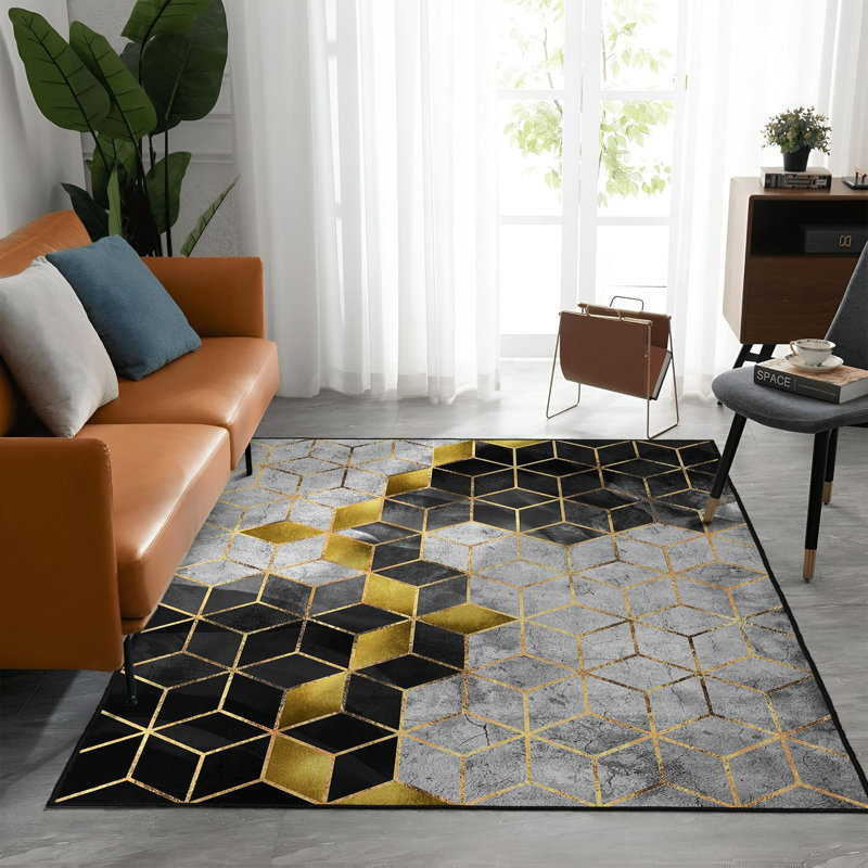Tapis d'entrée élégant, 2,6 x 9,8 pieds | 100% polyester, 650 g / m², hauteur du velours: 0,3 pouce | Pois antibactérien antidérapant en PVC | Lavable à la machine, impression numérique 3D, idéale pour les espaces de vie modernes