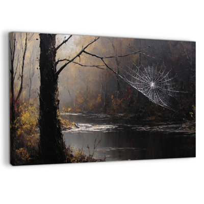 Art mural d'automne d'Halloween, décoration murale de photos d'Halloween, art mural sur toile d'Halloween, scène de rivière d'automne, style gothique pour le salon ou l'entrée, 12 po x 16 po