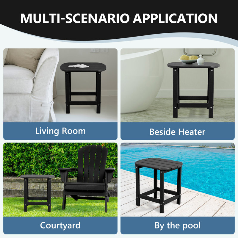 HDPE Outdoor Side Table with Wood Grain Texture – Weather-Resistant, Low-Maintenance Accent Table for Patio, Porch, Backyard, Poolside & Indoor Use