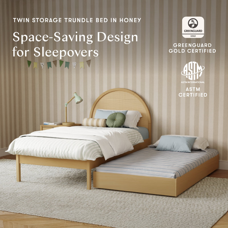 Twin Storage Trundle Bed, Honey