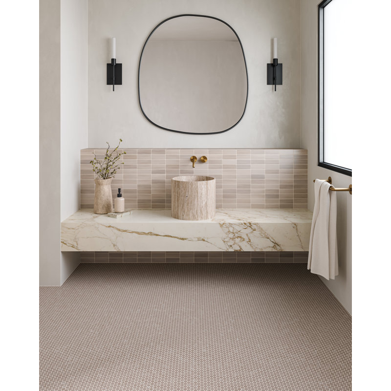 Marin 3/4" x 3/4" Penny Round Matte Porcelain Mosaic Tile, Aloe Green