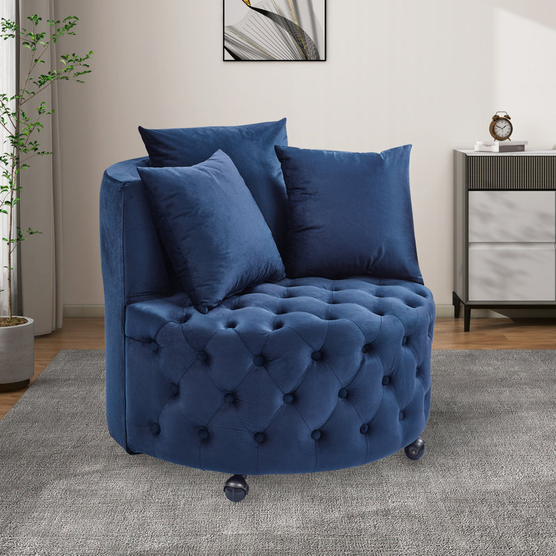 Fauteuil demi-tonneau Jakora, Velours bleu