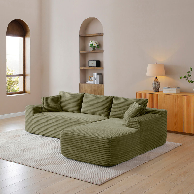 Canapé modulaire 105 po, canapé modulaire Cloud avec assise profonde, canapé modulaire moderne en L avec méridienne, fauteuils rembourrés pour salon, sans assemblage, (VERT)