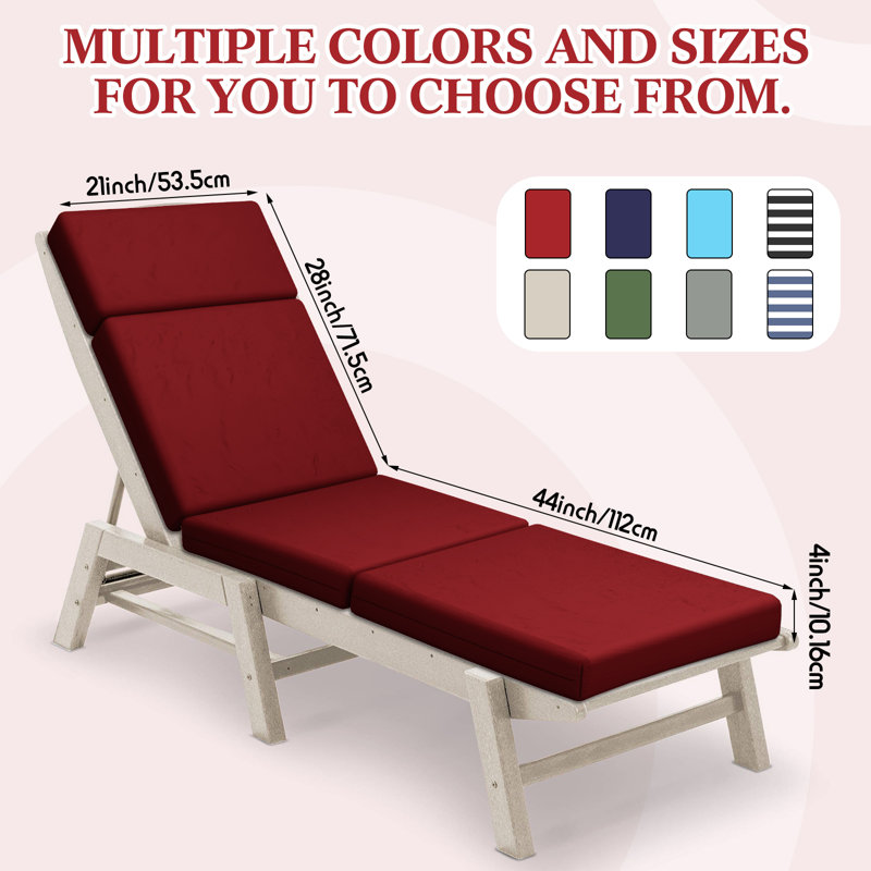 4In Chaise Lounge Cushions Outdoor, Red, 44" W x 21" D