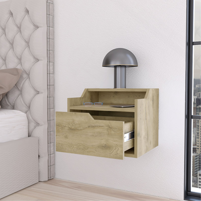 Table de chevet flottante avec tiroir et double tablette Florence, Beige