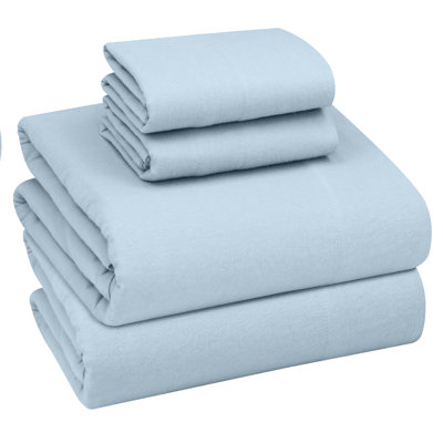 RUVANTI 100% Organic Cotton Flannel Sheets Split King Size Bed Set, Baby Blue