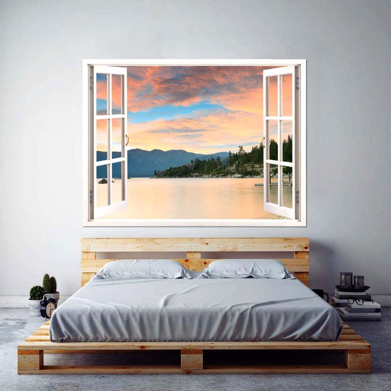 Murale nuages orange sur le lac, L 32 po x l 24 po