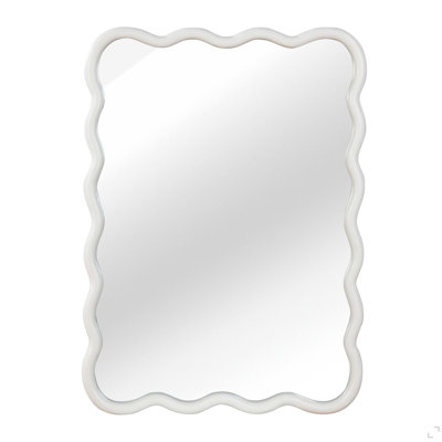 30" x 40" Wavy Rectangle Solid Wood Framed Decorative Wall Mirror, Versatile Accent Mirror for Bathroom Vanity, Bedroom, Entryway and Living Room