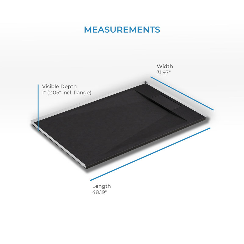 Receveur de douche rectangulaire extra-plat Lenora 122 cm x 81 cm avec bonde latérale dissimulée, noir uni