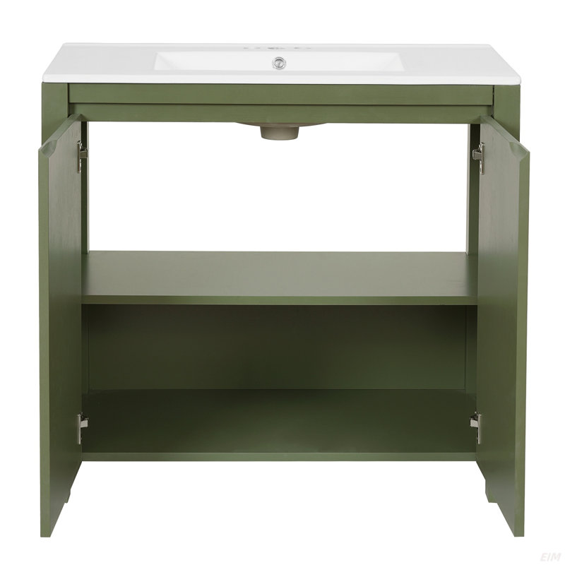 Rangement pour meuble-lavabo 36 po avec lavabo en céramique, Vert olive