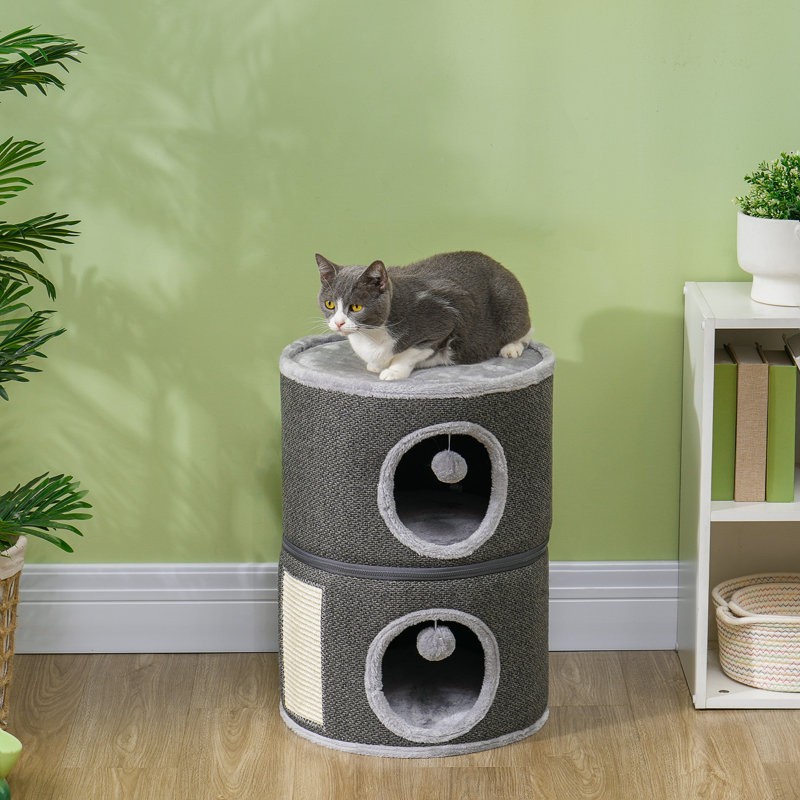 3-Storey Cat Condo Barrel Tree with 2 Hideaways; Scratching Board