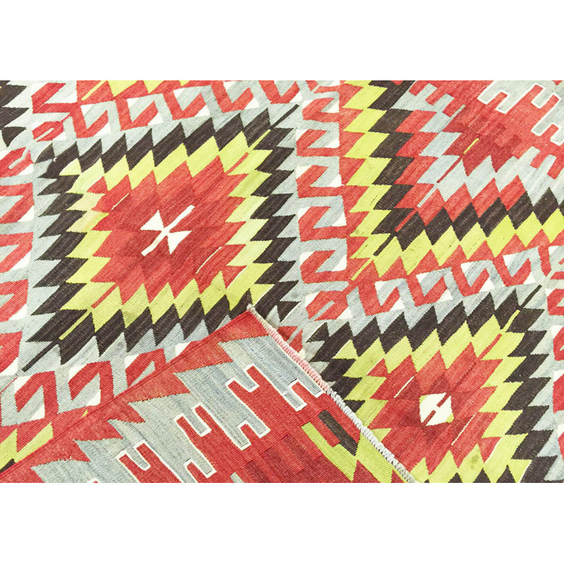 One-of-a-Kind Hand-Knotted 1960s 5'8" x 6'1" Wool Area Rug in Red/Yellow/Beige