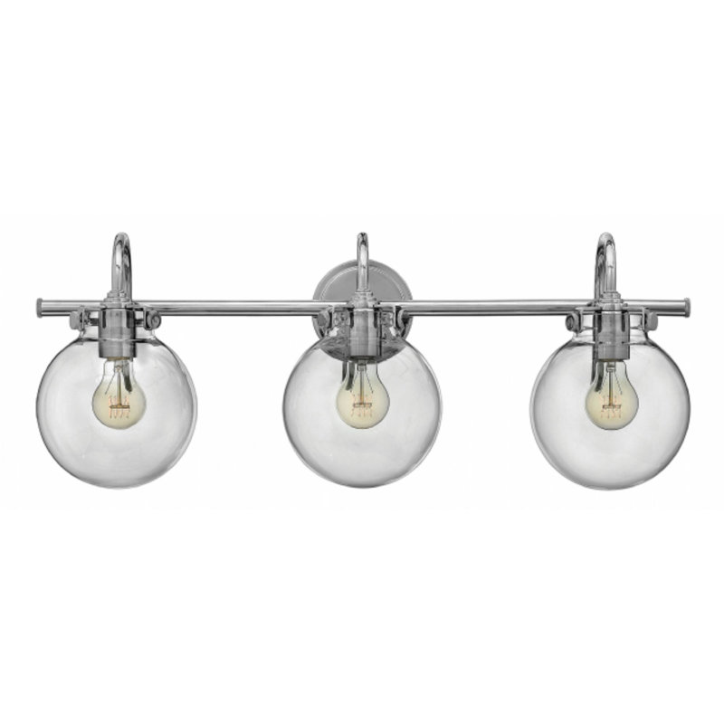 Chrome 3-Light Bath Fixture with Clear Glass Shades