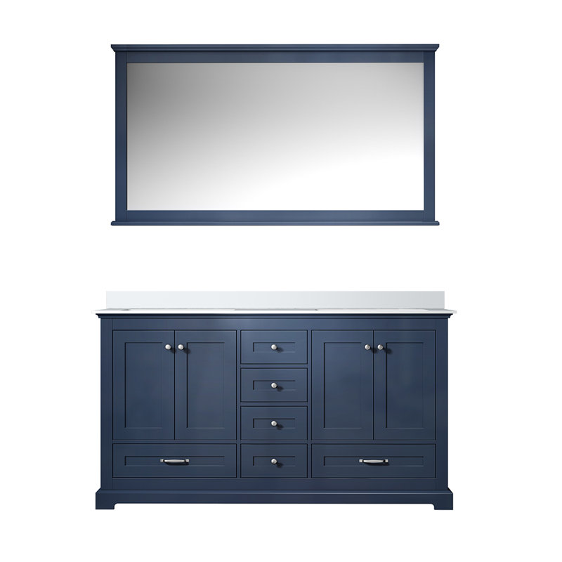 Dukes 60 in. W x 22 in. D Double Bath Vanity, and 58 in. Mirror, Navy Blue, White Quartz