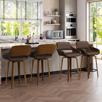 Tabourets de bar pivotants avec dossier en bois massif, tabourets de comptoir modernes du milieu du siècle de 66 cm (ensemble de 4)