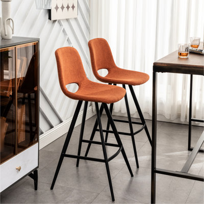 Tabouret à hauteur de comptoir orange 28,25 po, 2 chaises de cuisine en tissu avec coussin moelleux et fabrication en métal robuste