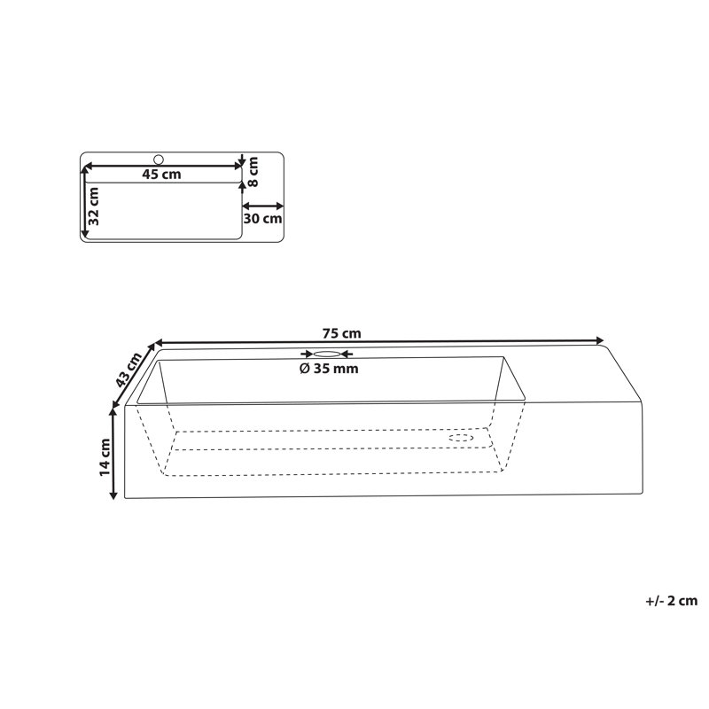Wall Hung Basin CUSCO, Black, 750cm H x 430cm W x 150cm D