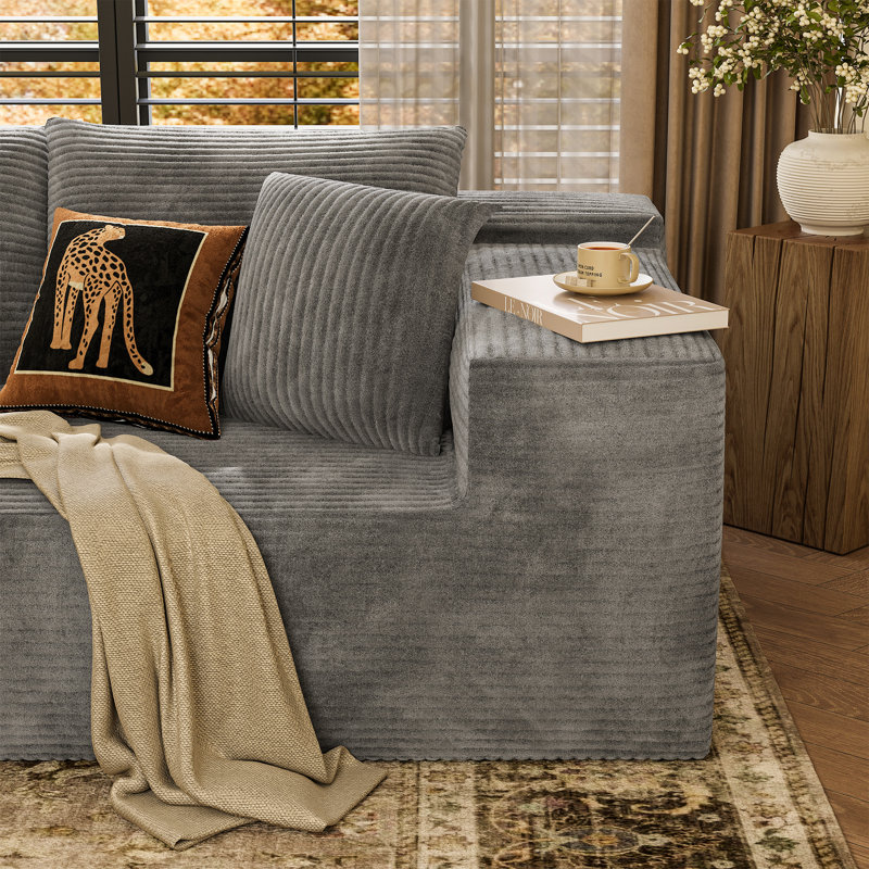 Boneless 108" L-Shaped Compression Modular Sofa Sectional Couch,  Dark Gray Corduroy