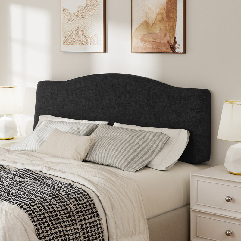 Upholstered Linen Headboard with Adjustable Height, Black, Queen