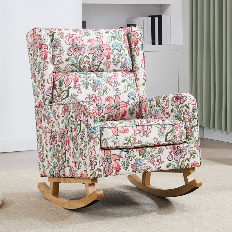 Chaise berçante en bois massif, Rose