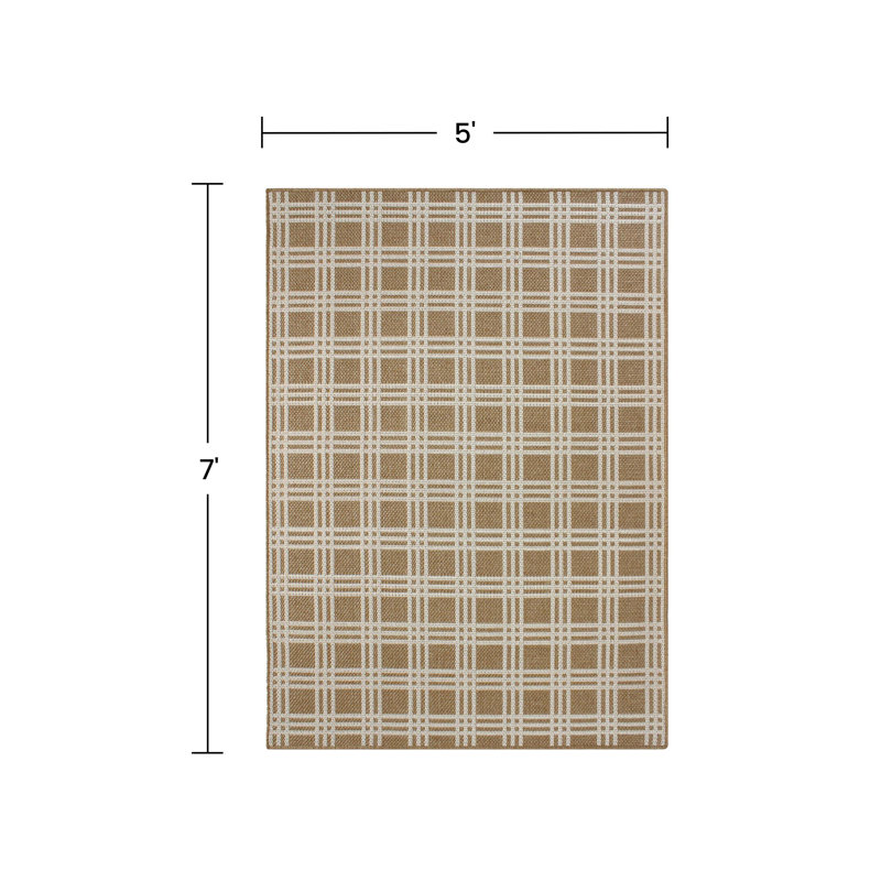 Classic Plaid Weave Indoor Outdoor Rug, Lightweight & Portable 5x7 ft Patio Area Rug