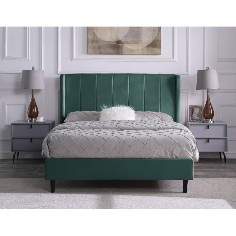 Swithun Upholstered Bed Frame, Kingsize (5'), Green Velvet