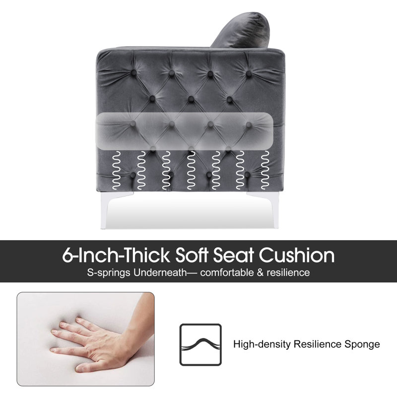 Gray Velvet Barrel Accent Chair with Metal Legs
