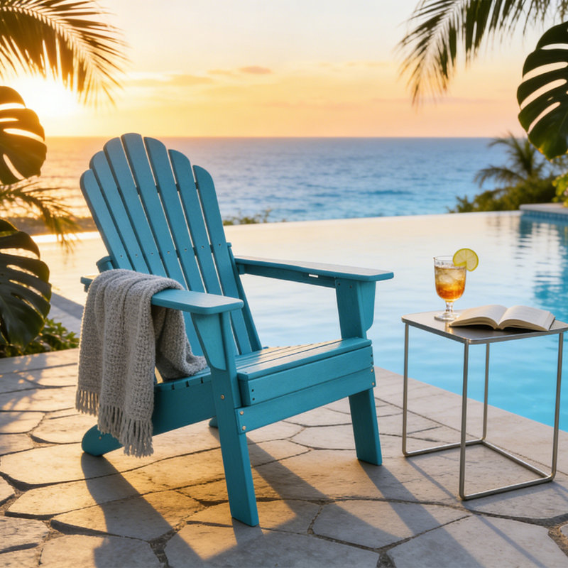 Upgraded Folding All-Weather HDPE Adirondack Chair With Dual Cup Holders, 37.8 In. Extra High Back & Reinforced Seat 3PCS