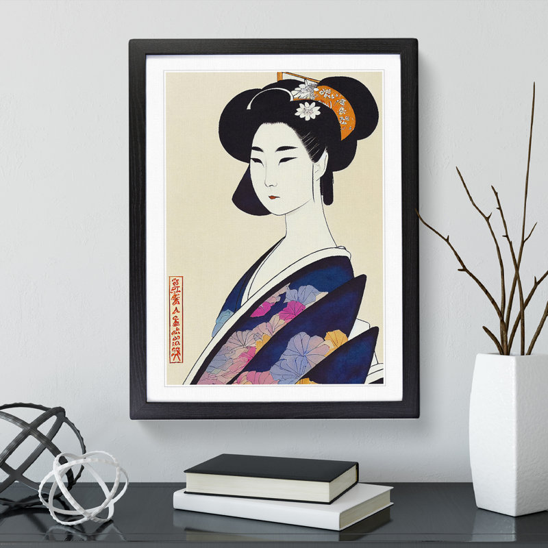 Classic Geisha No.1 - Single Picture Frame Print, Black, 64cm H x 46cm W x 2cm D
