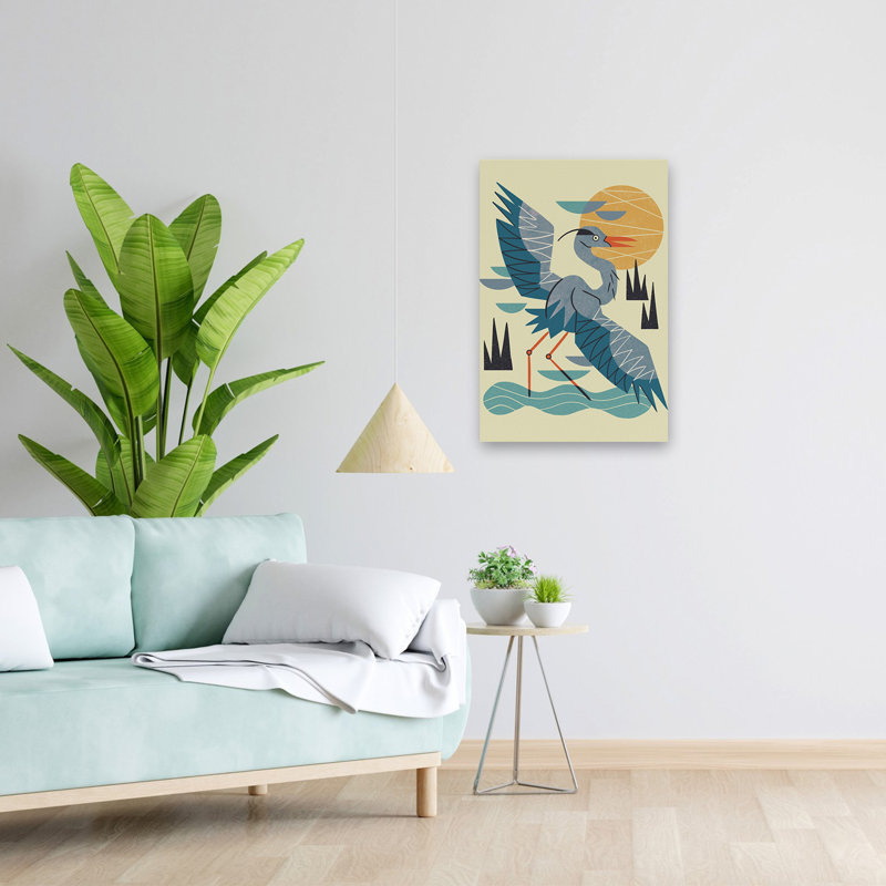 Stretching Heron - animaux, oiseaux, art bleu, H 24 po x l 16 po