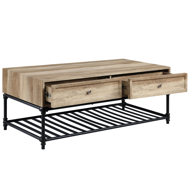 Table basse de style industriel avec base en bois composite Joyeuse décoration chêne et sable gris