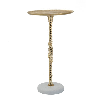 Table d'appoint dorée 13,8 x 13,8 x 24 po avec nœuds en corde et base en marbre blanc