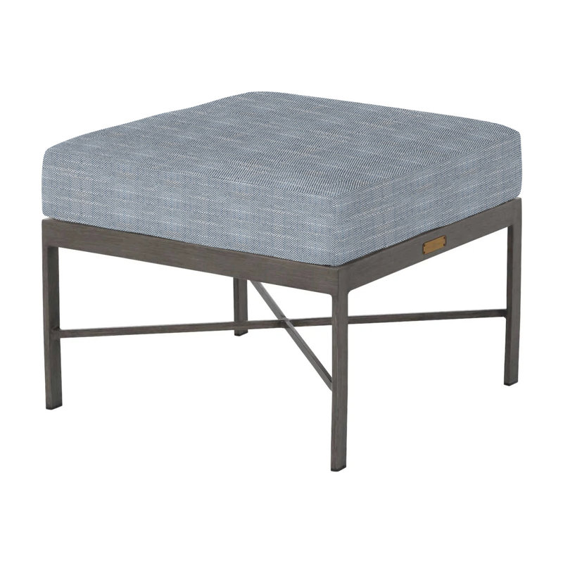 Monaco Outdoor Ottoman With Cushion, Slate Gray, No Welt, Rollo Chambray InsideOut® Linen