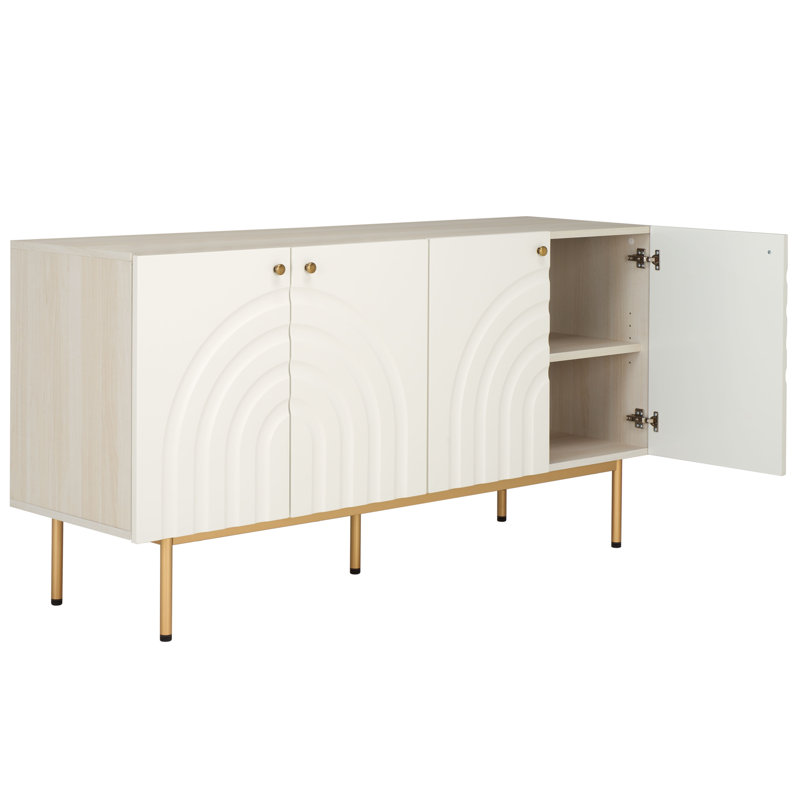 Muneet 4 Door Sideboard/TV Stand, Bleached White/White/Gold