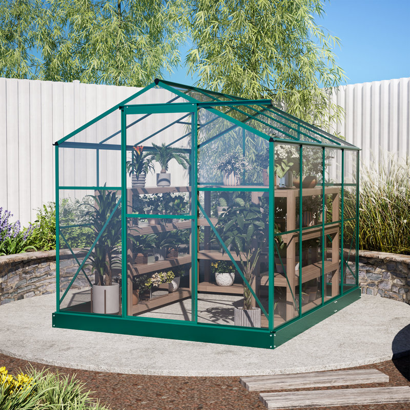 6 ft. W x 8 ft. D Polycarbonate Aluminum Frame Greenhouse With Ventilation And Rain Gutter Walk In Greenhouse For Outdoors
