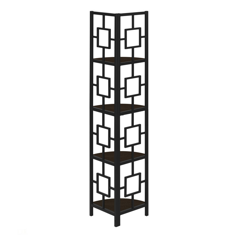 Bibliothèque, bibliothèque, étagère, d'angle, 4 niveaux, H 62 po, bureau, chambre à coucher, métal, Espresso