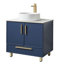 Meuble-lavabo simple autoportant bleu moderne 30 po avec comptoir rond en céramique Munha