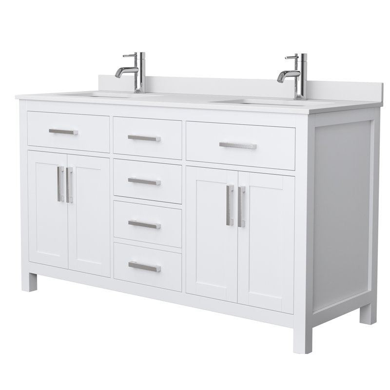 Beckett 60" Freestanding Double Bathroom Vanity with Cultured Marble Top, White Cultured Marble, Brushed Nickel, White