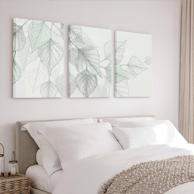 Ensemble de 3 tableaux abstraits à motifs de feuilles sur toile tendue, pour la décoration du salon et de la chambre.